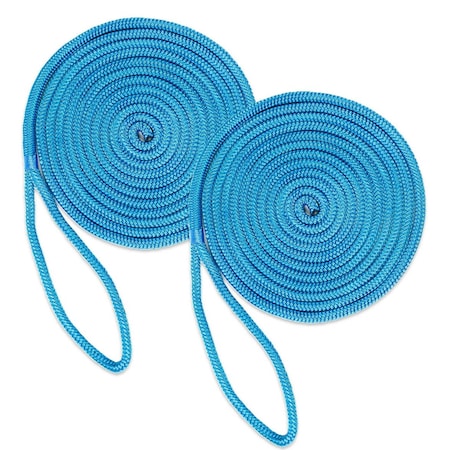 Dc Cargo 1/2in X 15' Double-Braided Nylon Dock Line, Blue, 2PK 1215MRU-2